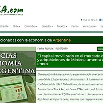 El capital movilizado en el mercado de fusiones y adquisiciones de Mxico aumenta un 40% en enero